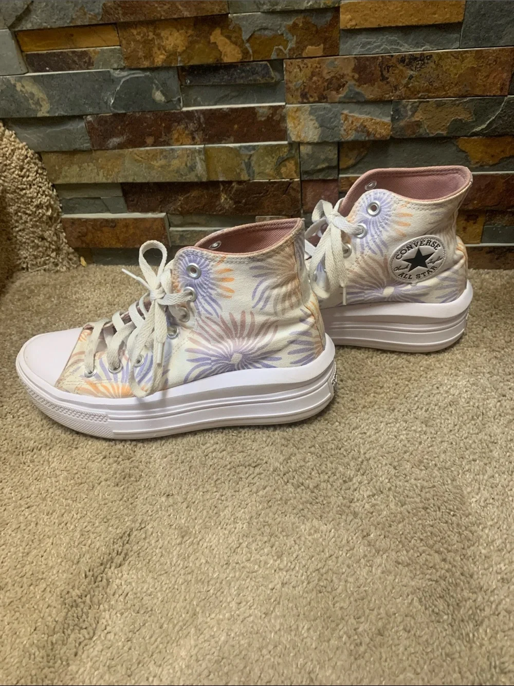 Converse High Top Platform Sneakers - Pink, Cream & Lavender Floral
